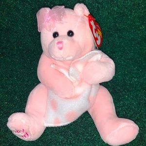 Ty beanie babies BABY GIRL pink bear holding a blanket eith tag MVMT retired